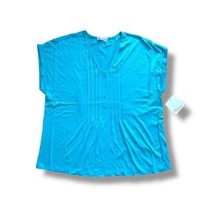 89th & Madison Relaxed Short Sleeve Blouse in Capri Aqua Blue